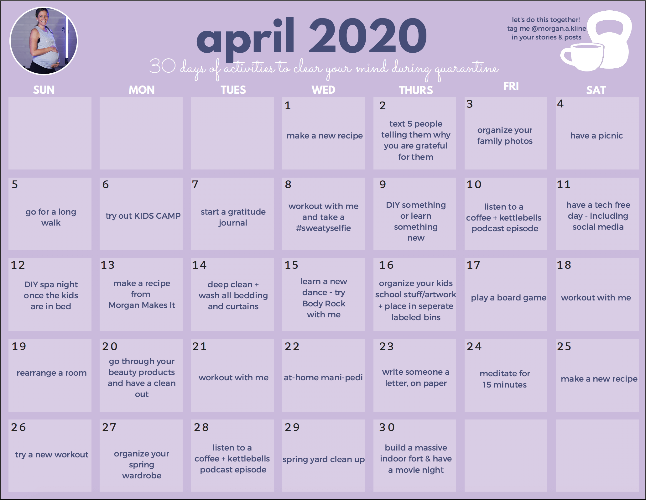 Morgan's “Make It Count” April Calendar - Burn Boot Camp