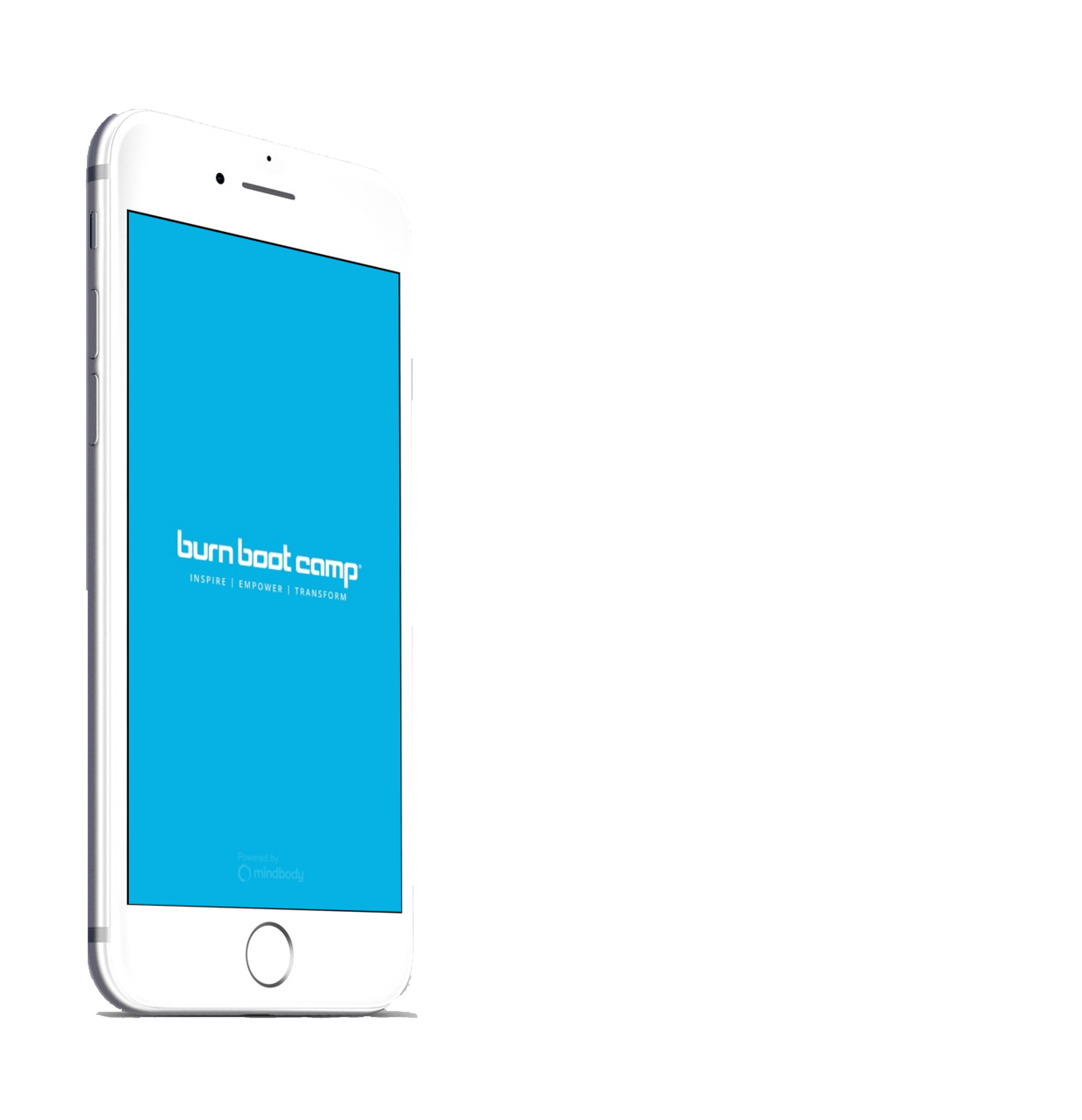 iPhone with light blue screen and white Burn Boot Camp logo